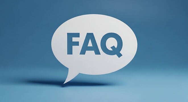 Frequently asked questions concept with a white speech bubble and FAQ text on a blue background