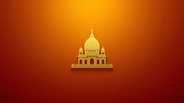 Elegant golden temple silhouette against warm sunset gradient background with sunset hues evoking