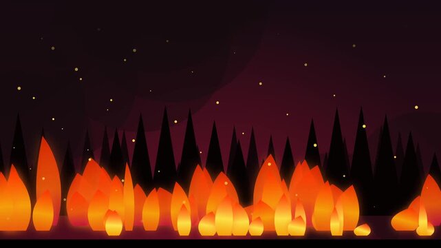 Abstract stylized fire burning in a dark forest