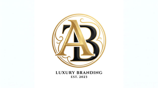 Elegant gold and black monogram logo featuring intertwined letters A and B within an ornate circular frame, signifying luxury branding.