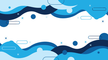 Fototapeta premium Abstract Blue Wave Border Background with Geometric Shapes and White Copy Space