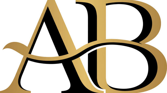 Elegant gold gradient intertwined letters A and B forming a stylish monogram logo.