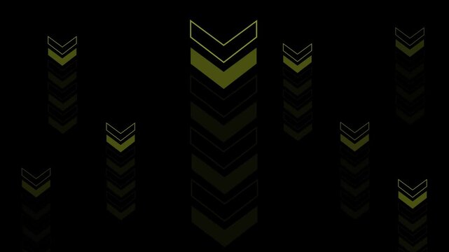 Dark abstract background with glowing chevron shapes and vertical light patterns animation