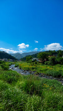 Riverbank Promenade Trail for Cycling and Fishing along Houki River in Shiobara Onsen, Nasushiobara, Tochigi, Japan