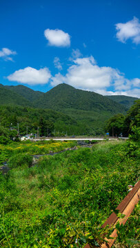 Riverbank Promenade Trail for Cycling and Fishing along Houki River in Shiobara Onsen, Nasushiobara, Tochigi, Japan