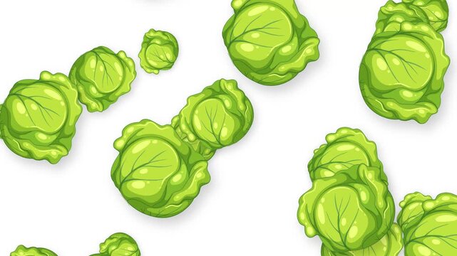Falling Green Cabbage Heads Animation on White Background