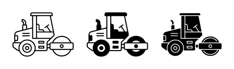 Fototapeta premium Road Roller Icons, Construction Vehicle Vector Graphics, Compactor Machine Set, Heavy Equipment Symbols for Pavement and Asphalt Work