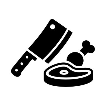 Butcher cleaver and bone-in meat steak graphic icon with culinary restaurant chopping slaughter preparation