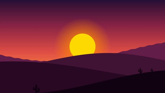 Minimalist desert landscape with setting sun