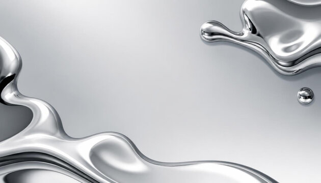 Abstract Chrome Liquid Metal Blob Futuristic Silver Banner Background Sleek