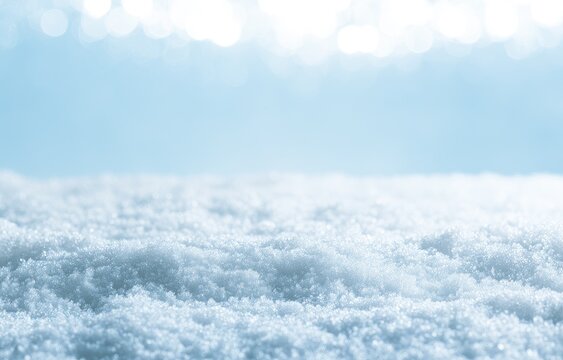 Soft snow blanketed ground, with a soft blue bokeh background