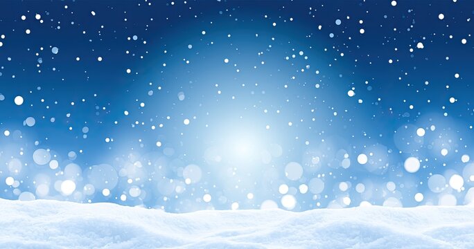 Gentle snowfall illuminates a serene winter landscape with soft, glowing bokeh