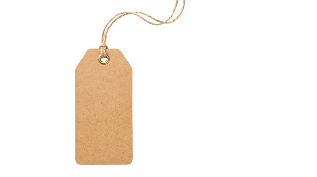 Brown kraft paper gift tag with twine on black background, png isolated on, transparent background