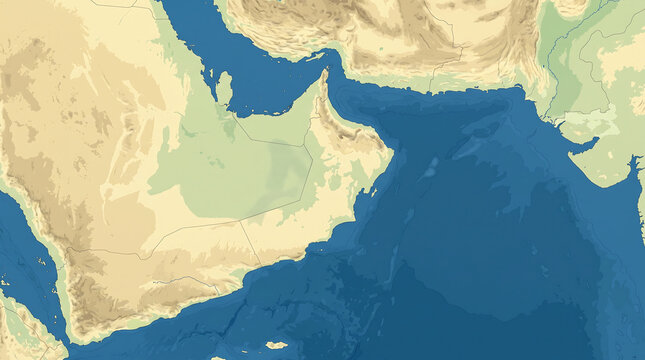 Physical map showcasing the Arabian Peninsula, Persian Gulf, Red Sea, and surrounding Middle Eastern topography.