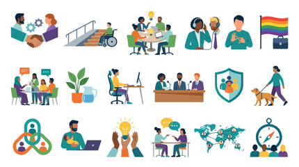Fototapeta premium Flat Vector Icons Set for Diversity, Equity, Inclusion, and Accessibility in Business and Workplace