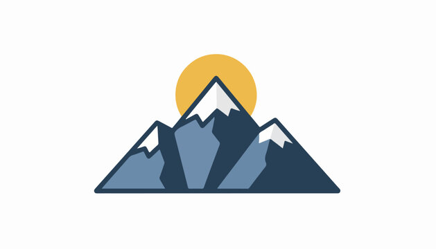 Three dimensional mountain peaks with sun backdrop