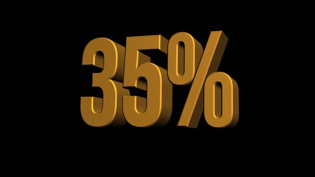 3D animated golden percentage discount sign pulses on dark void