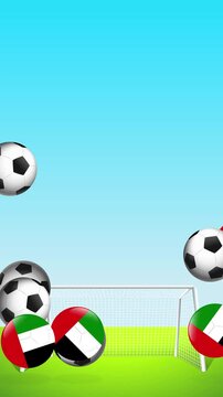 Bouncing Soccer Balls and United Arab Emirates Flag Spheres Over Goal