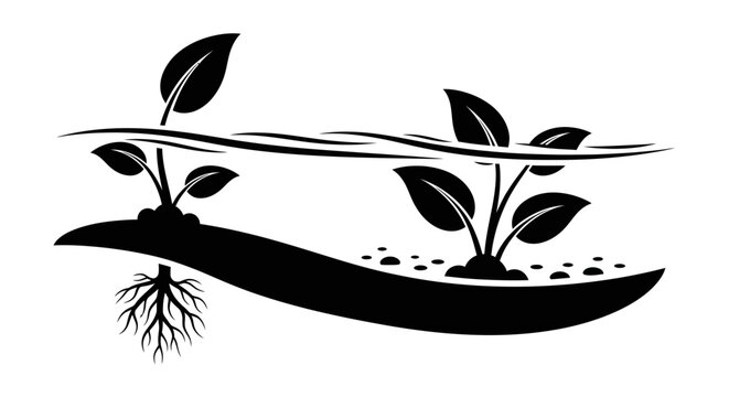 Growing plant seedling with root system illustration.