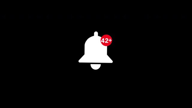 Subscribe notification bell animation with number counter on transparent background, white digital alert bell icon with a new notification, subscribe bell icon alert animation