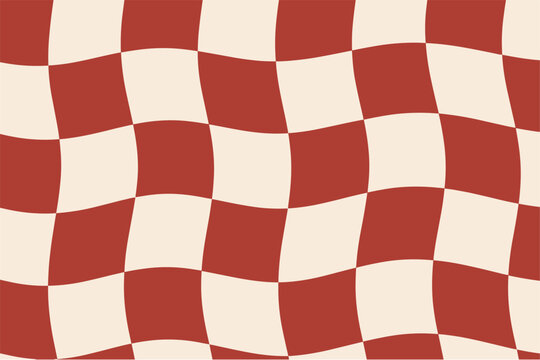 Retro wavy checkered pattern background in red and cream
