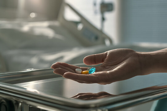 open hand holding three daily medication pills