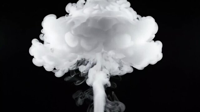 White Smoke Plume Explosion Expanding Upward on Black Background