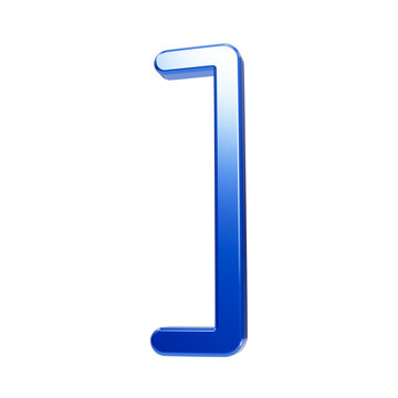 A single glossy blue right square bracket symbol isolated on a black background, featuring a smooth 3d metallic texture and soft lighting