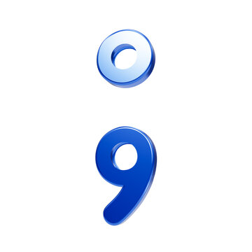 A single glossy blue semicolon punctuation mark isolated on a black background, featuring a smooth 3d metallic texture and soft lighting