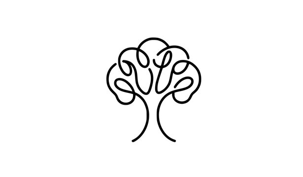 One line tree logo minimalist botanical eco symbol editable black vector branding illustration
