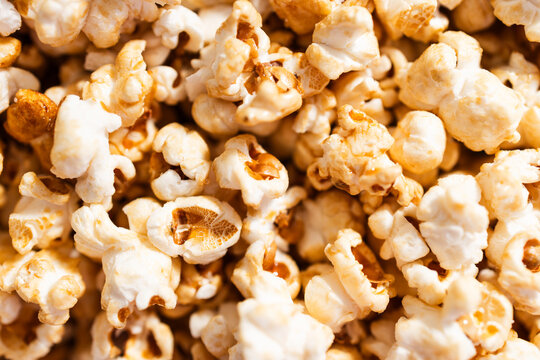 close up of freshly popped popcorn kernels as a crunchy snack
