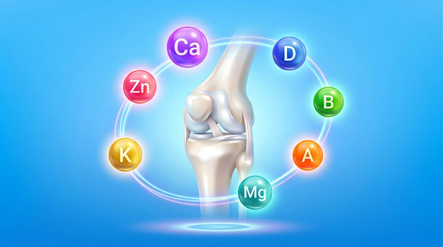 Knee joint anatomy with surrounding essential vitamins and minerals bone human desig