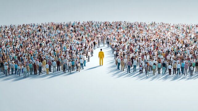 A crowd with one individual standing out.