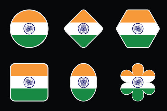 Indian National Flag design. Vector illustration of National Flag with different shape like, surare, circle, polygon. Indian Independence Day. Indian tricolor background for 15th August, Republicday.