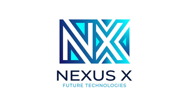 A modern geometric logo featuring the letters NX in blue and teal gradients above the text Nexus X Future Technologies.