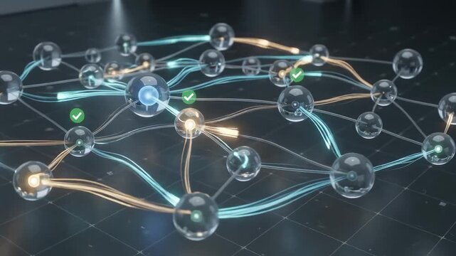 Abstract Network System with Glowing Nodes and Data Flow