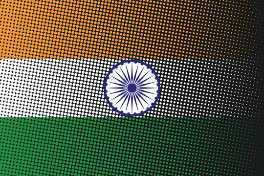 Indian National Flag design with dotted halftone. Indian Independence Day or Republic day celebration flag. Vector illustration of National Flag. Indian tricolor background foe 15th August, 26 January