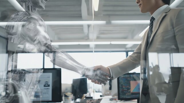 A futuristic handshake between man and machine.