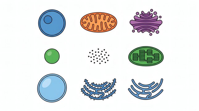 Vector icons of cell organelles and scientific microorganism structures on white background
