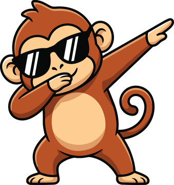 Cute dabbing monkey cartoon vector illustration featuring a cool animal character wearing sunglasses isolated on white background