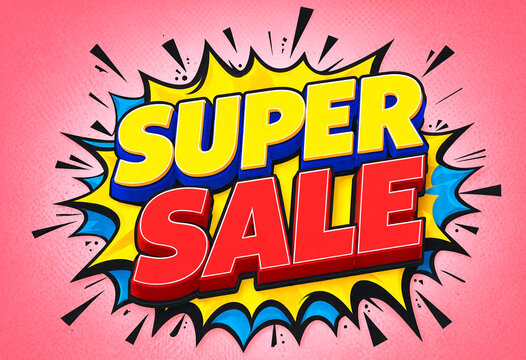 Bright and colorful comic book style super sale explosion text design perfect for promotions