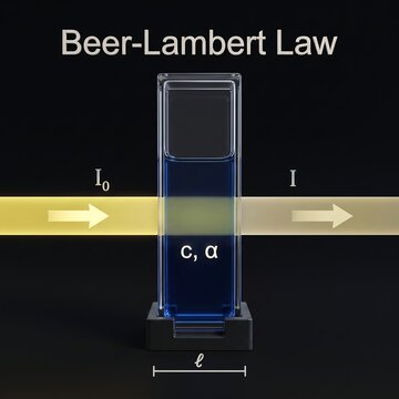Beer Lambert law diagram showing light absorption in a cuvette