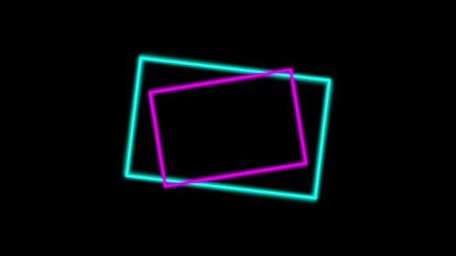 Neon glowing rectangles animation, abstract cyberpunk light frames background