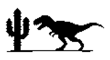 Dinosaur and cactus silhouettes against a white background © Bismillahadobe
