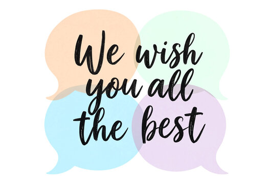 Colorful overlapping speech bubbles with handwritten text wishing good luck and success isolated design
