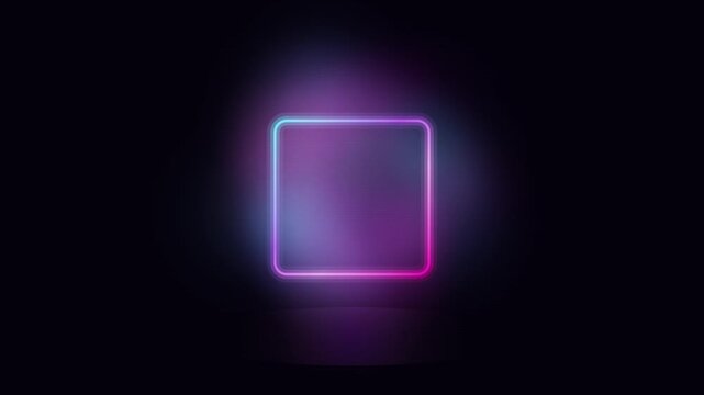 Neon square frame glowing with vibrant purple and blue light abstract background