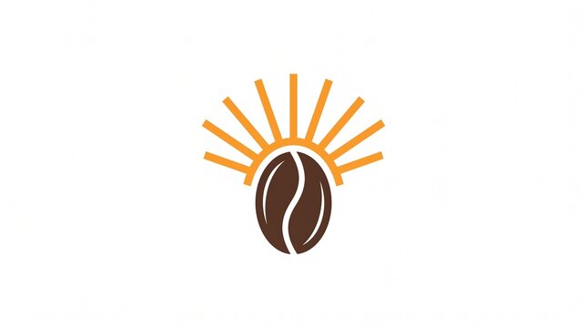 Stylized coffee bean with orange sun rays logo for cafe morning energy brand identity.