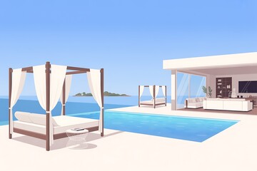 Fototapeta premium Luxurious villa pool overlooking tropical ocean high resolution picture