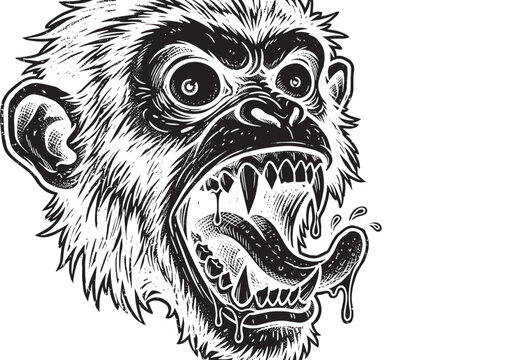  Angry roaring monkey face vector illustration featuring aggressive cartoon gorilla head mascot logo design on white background