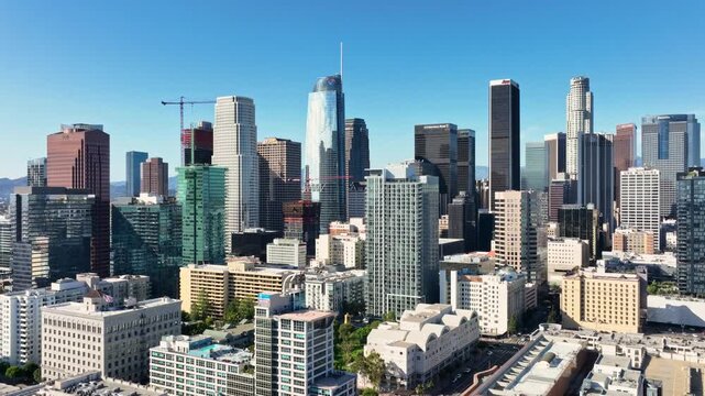 Los Angeles skyscrapers. LA skyline aerial downtown.